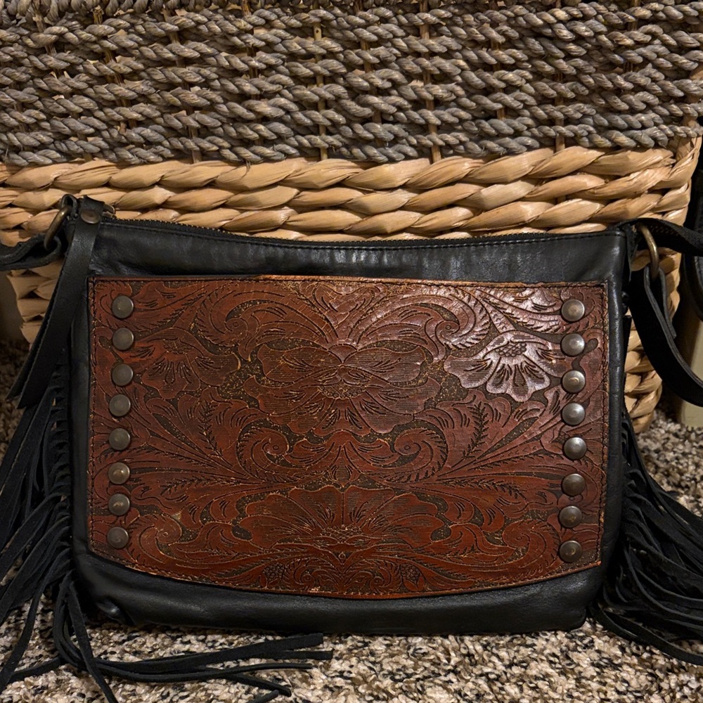 Black and Brown Leather Fringe Bag
